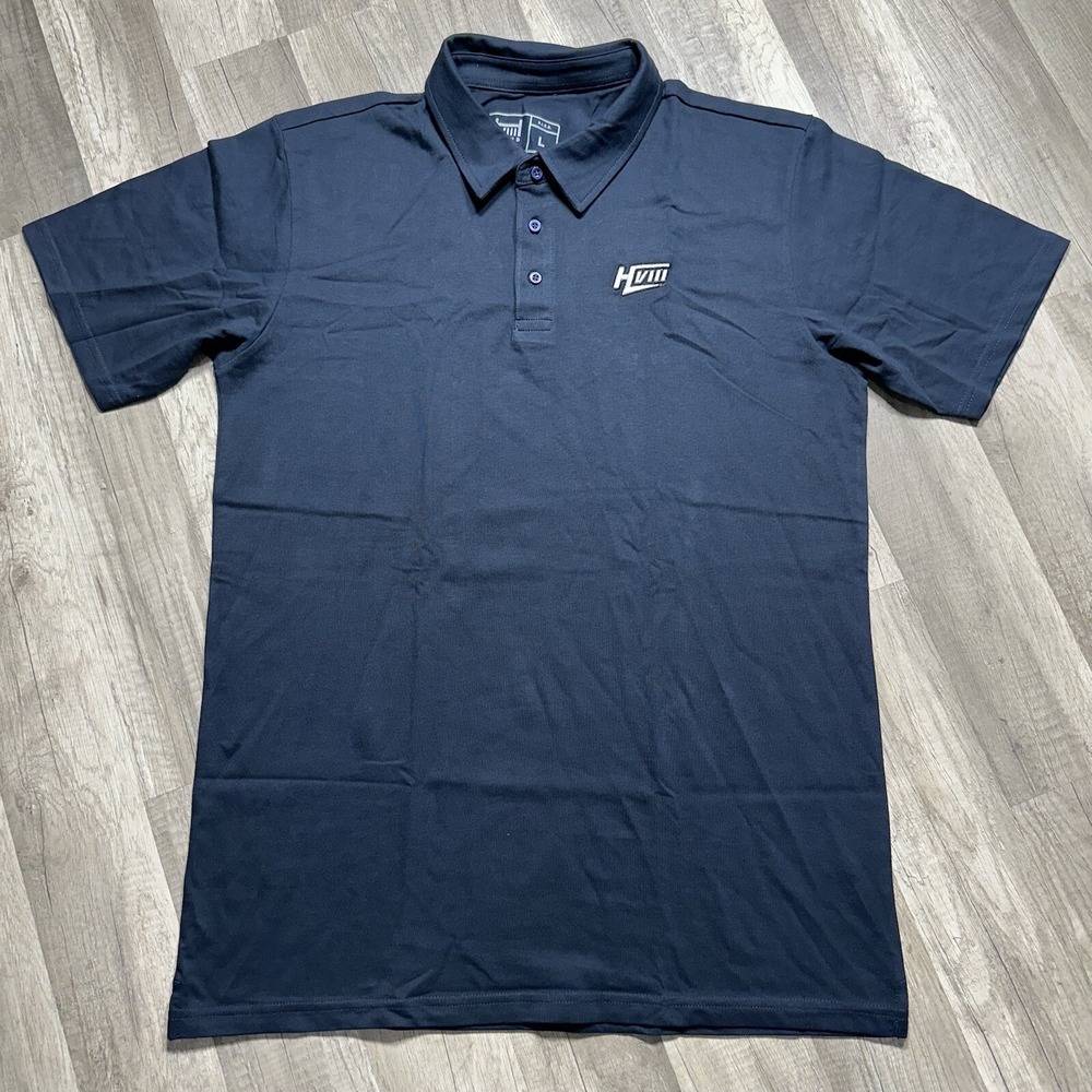 Hviii‎ Brand Goods Men Short Sleeve Polo Shirt Size Large Navy Embroidered NWOT